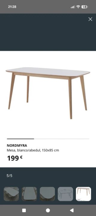 Mesa comedor Nordmyra Ikea + 4 sillas Blockhus