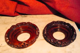 Antiguas Pareja Peanas Chinas Madera Noble
