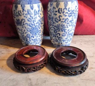 Antiguas Pareja Peanas Chinas Madera Noble