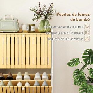 Zapatero Estrecho Bambú 2 Puertas 12 Pares Blanco