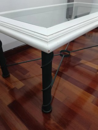 Mesa forja blanca con cristal NEGOCIABLE