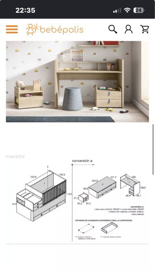 Cuna convertible madera bi cama plus 140x70