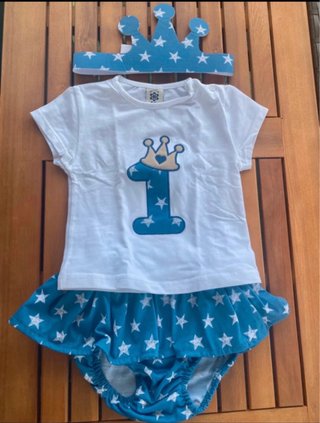 Conjunto bebé 1 año corona y estrellas