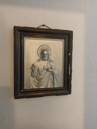 Antiguo Cuadro Relieve Sagrado Corazón Jesús.