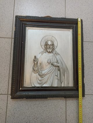 Antiguo Cuadro Relieve Sagrado Corazón Jesús.