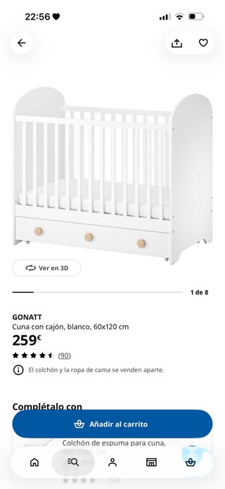 Cuna de bebé blanca con cajón