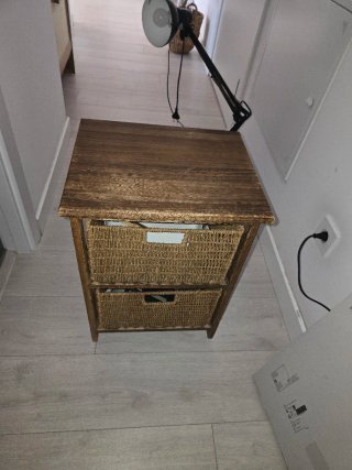 Mesita Auxiliar Rústica Madera y Mimbre
