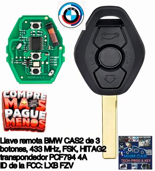 Llave Mando BMW CAS2 3 Botones  Tipo Diamante