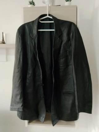 Blazer Piel Negra Talla 50 Vintage