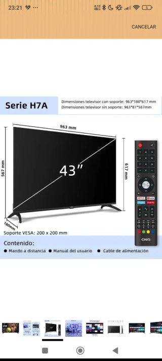 Smart TV Android 11 CHiQ 43 UHD