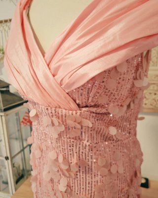 Vestido de fiesta rosa lentejuelas
