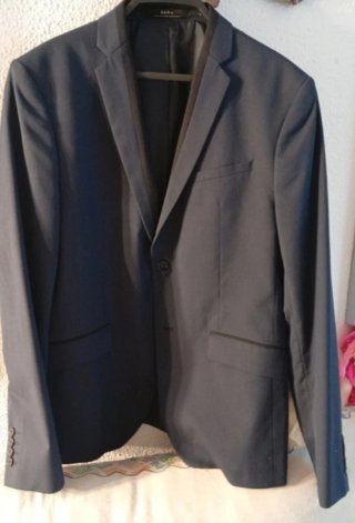 Blazer Zara Azul Solapa Oscura