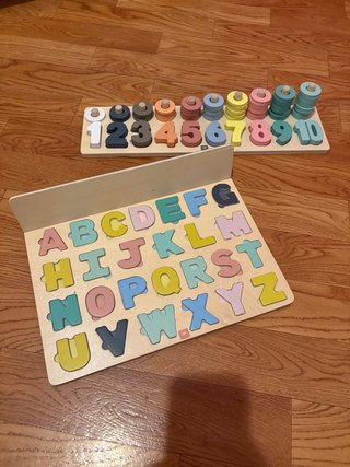 Juego educativo madera letras y números