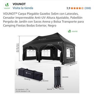 Carpa Plegable Vounot 6x3m con Laterales