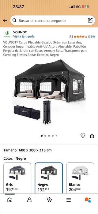 Carpa Plegable Vounot 6x3m con Laterales
