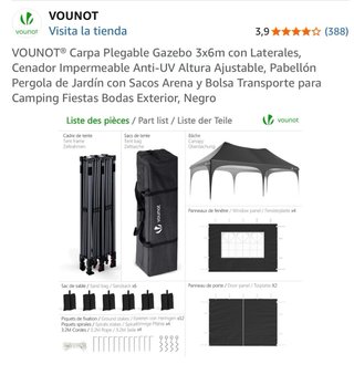 Carpa Plegable Vounot 6x3m con Laterales
