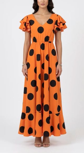 Vestido largo lunares naranja