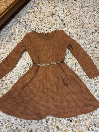 Vestido punto skater marrón