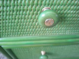 Cómoda de mimbre/bambú verde, vidrio parte superio