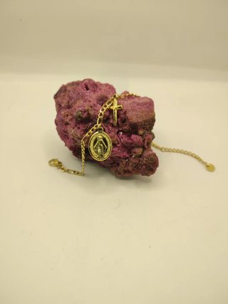 Pulsera Rosario Xuping Acero Dorado Virgen Cruz