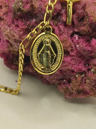 Pulsera Rosario Xuping Acero Dorado Virgen Cruz
