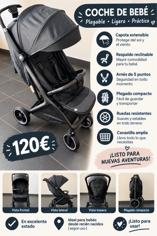 Silla de paseo coche bebé plegable 120€