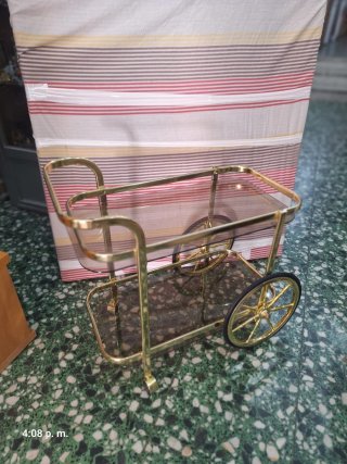 Carrito Bar Camarera Vintage Dorado Cristal