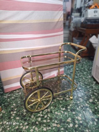 Carrito Bar Camarera Vintage Dorado Cristal