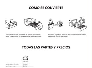 Sofá cama blanco tela lavable, facil desmontable,
