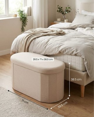 Puff pie de cama beige tela