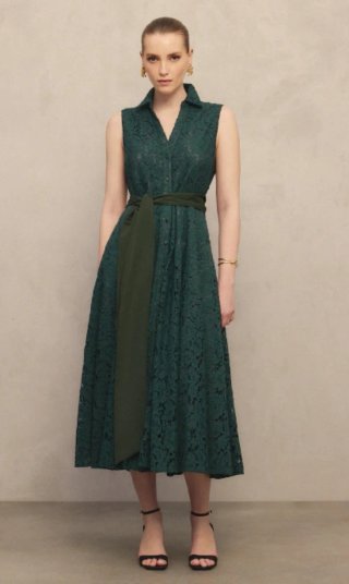 Vestido midi verde encaje Woman Fiesta