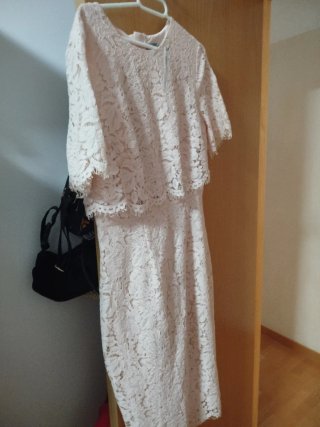 Vestido rosa palo encaje nuevo con etiqueta