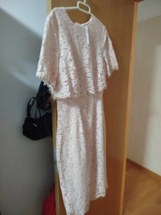 Vestido rosa palo encaje nuevo con etiqueta