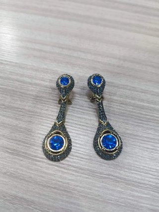 Pendientes Vintage Plata S925 Baño Oro Azul