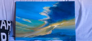 Cuadro acrílico cielo azul y amarillo