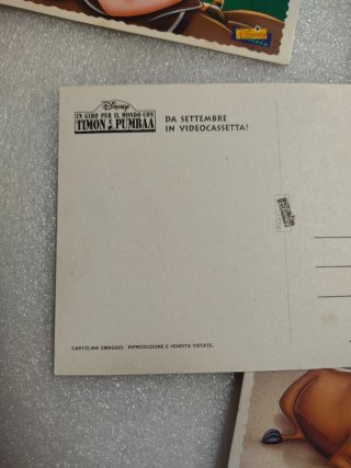 4 Cartoline Pubblicità VHS Timon e Pumba Disney