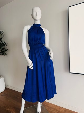 Vestido Azul Satinado Morgan Halter Talla XS