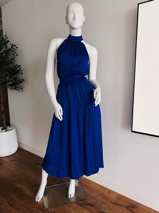 Vestido Azul Satinado Morgan Halter Talla XS