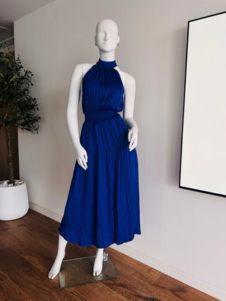 Vestido Azul Satinado Morgan Halter Talla XS