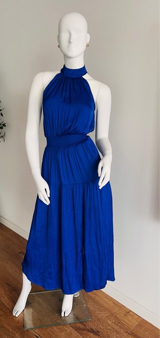 Vestido Azul Satinado Morgan Halter Talla XS