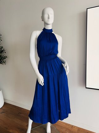 Vestido Azul Satinado Morgan Halter Talla XS