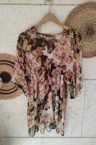 Tunique voile fleurs imprimé boho Hezhis.l...