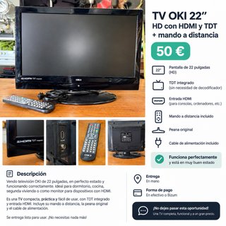 TV OKI 22 HD HDMI TDT + Mando