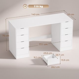 Escritorio de 140 cm con 8 cajones, mesa de oficin