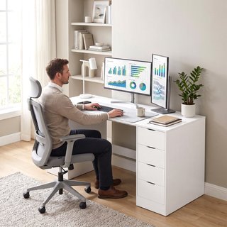Escritorio de 140 cm con 8 cajones, mesa de oficin