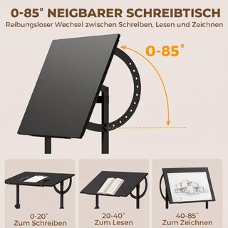 Mesa de dibujo, ajustable en altura y ángulo, con