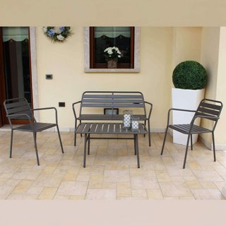 Set Salotto Giardino 4 Posti Panca 2 Sedie Tavolo