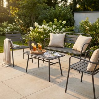 Set Salotto Giardino 4 Posti Panca 2 Sedie Tavolo