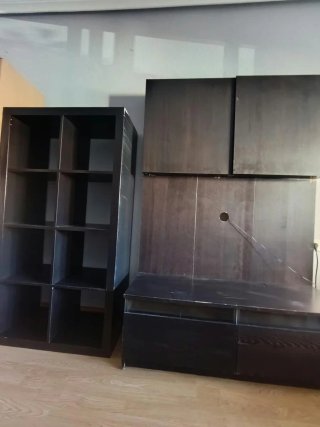 Mueble TV y 2 Estanterías Madera Oscura. Recoger