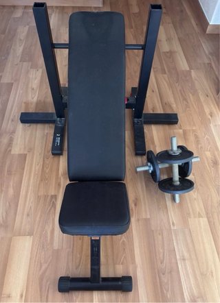 Banco musculación + mancuernas